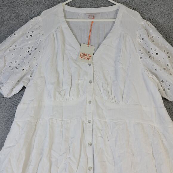 Knox Rose Maxi Dress Wedding Button Front Laced Open Work Embroidered 2X White - Picture 6 of 16